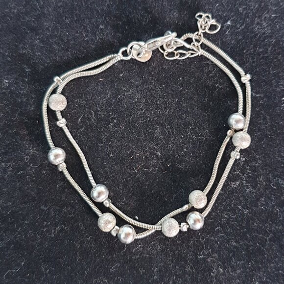 Vintage 925 Sterling Silver Two-Layer Beads Ball Bracelet – 8.75" - Picture 4 of 10